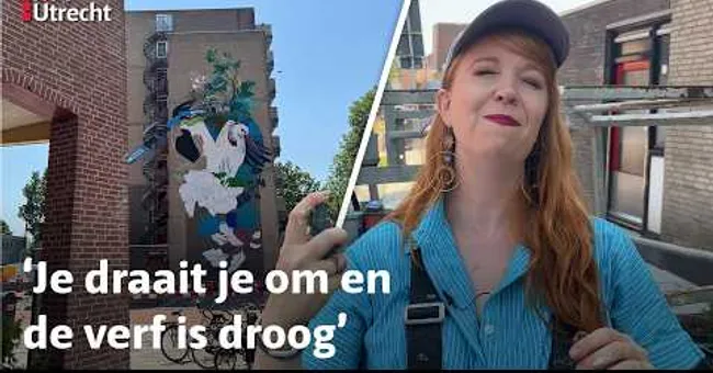 Nina werkt in enorme hitte aan enorme muurschildering | RTV Utrecht