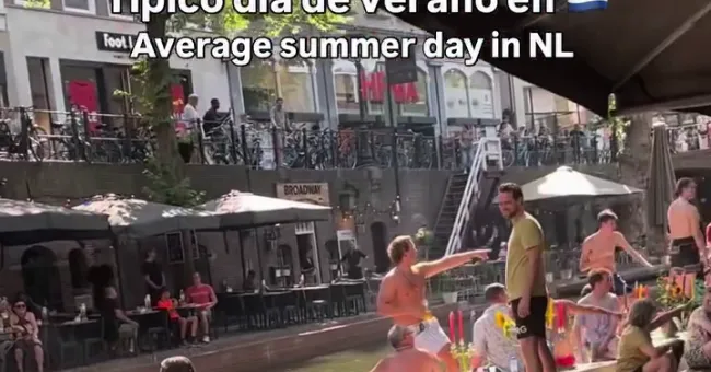 Filmpje: hitte zorgt voor tropisch feestje in de Oudegracht